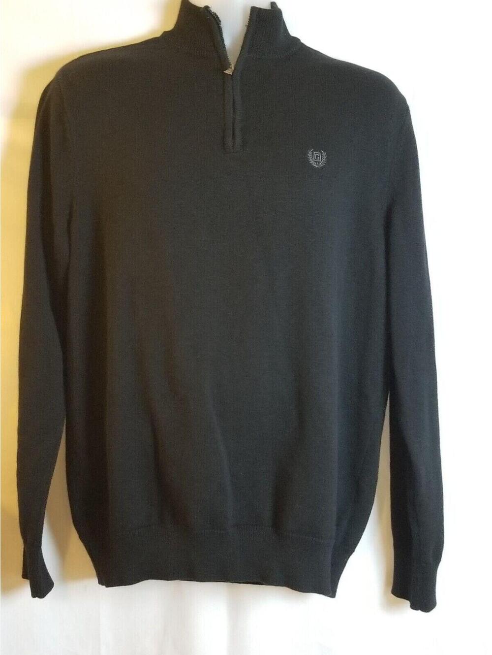 Chaps By RL Sweater Mens Large Black 1/4 Zip Pullover Embroidered Logo Casual